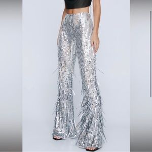 Nasty gal silver sequin tassel pants size US 8. Did not fit!